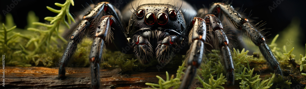 Obraz premium Close-Up Of A Poisonous Spider. Illustration On The Theme Of Insects And Nature, Ecology And Climate. Generative AI