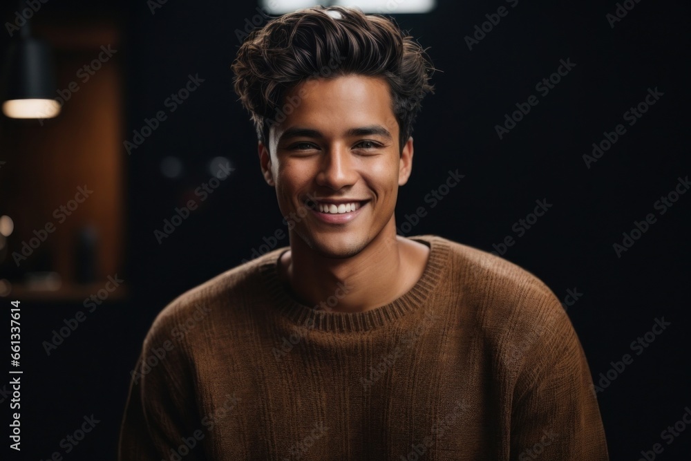Obraz premium portrait of a handsome man smiling with mock up shirt and studio background