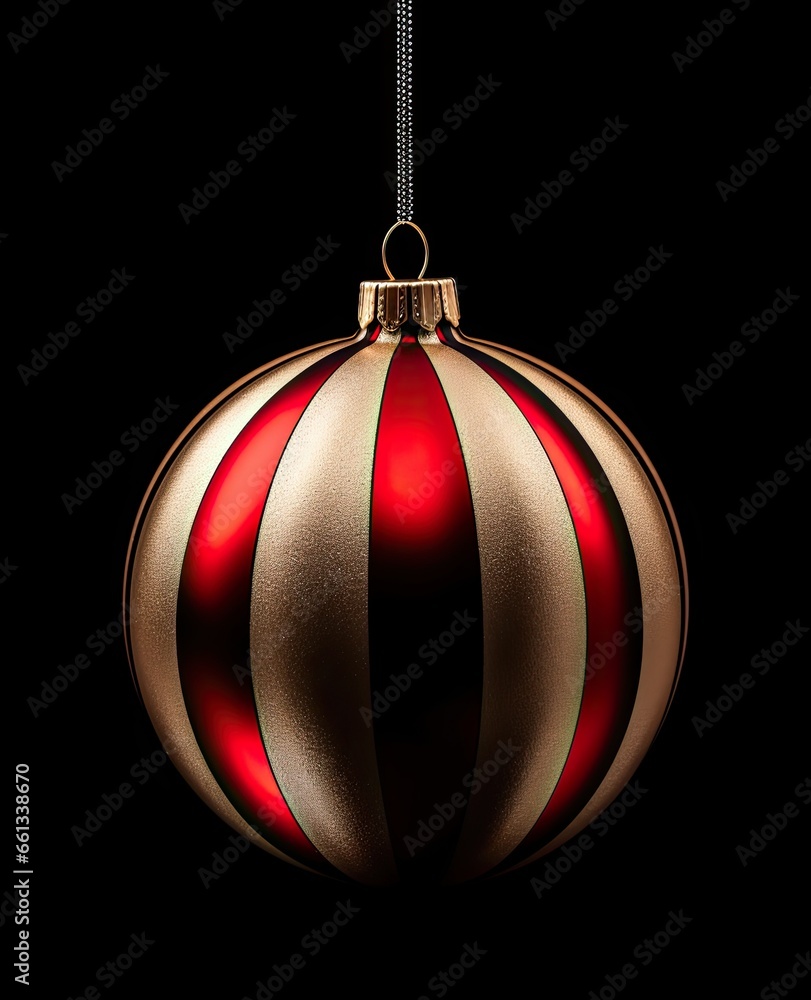 Luxury Christmas ball hanging on a black background. Generative AI Luxury Christmas ball hanging on a black background. Generative AI