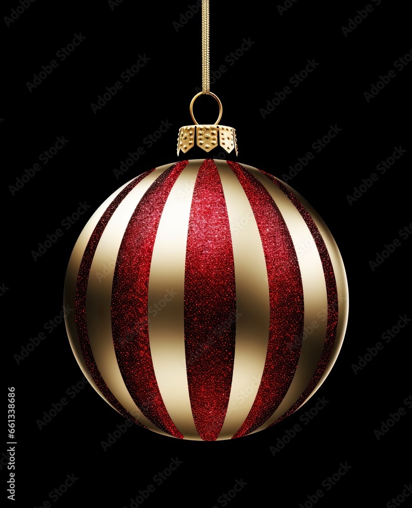 Luxury Christmas ball hanging on a black background. Generative AI Luxury Christmas ball hanging on a black background. Generative AI
