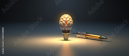 Conceptual image of a light bulb with pencils and a book. photo