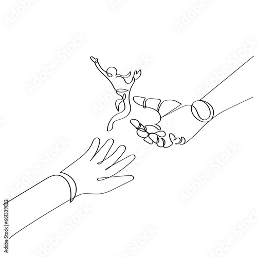 Continuous line art of people wearing Virtual reality headset. Artificial intelligence and future concept vectors. Ai world illustration. technology prevailing . An era of robots and AI art