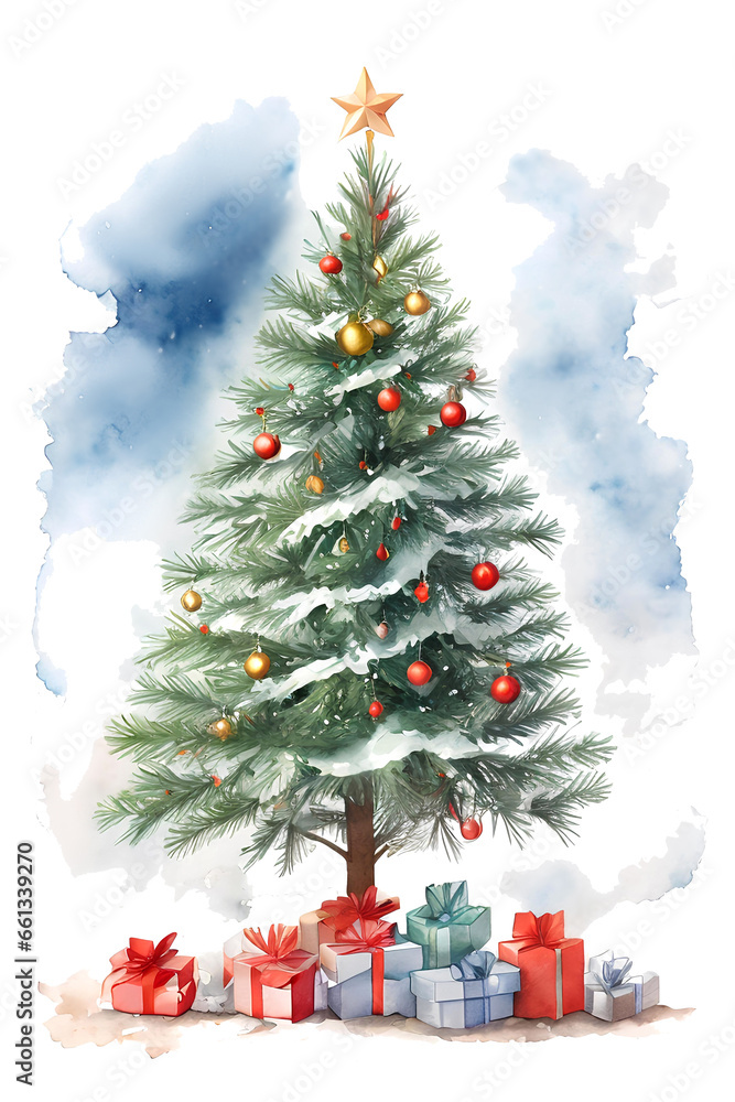 Christmas tree. Watercolor illustration. Holiday design