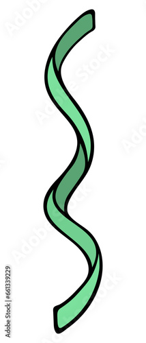 Serpentine. Color vector illustration. Nice decoration for the holidays. Decorative green ribbon rolled into a spiral. Cartoon style. Isolated background. Idea for web design.