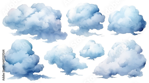 Hand-painted Watercolor Cloudscapes Isolated on Transparent or White Background, PNG