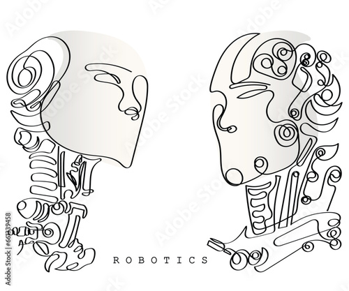 AI world illustration. Line art vector of Robots. Artificial Intelligence concept. Isolated vector with transparent background. Virtual reality