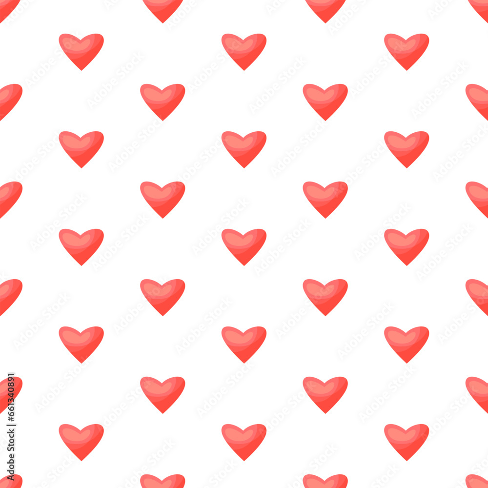Abstract seamless pattern with pink hearts on white background. Universal print. Ready template for design, postcards, print, poster, party, Valentine's day, romantic wedding design. Vector.