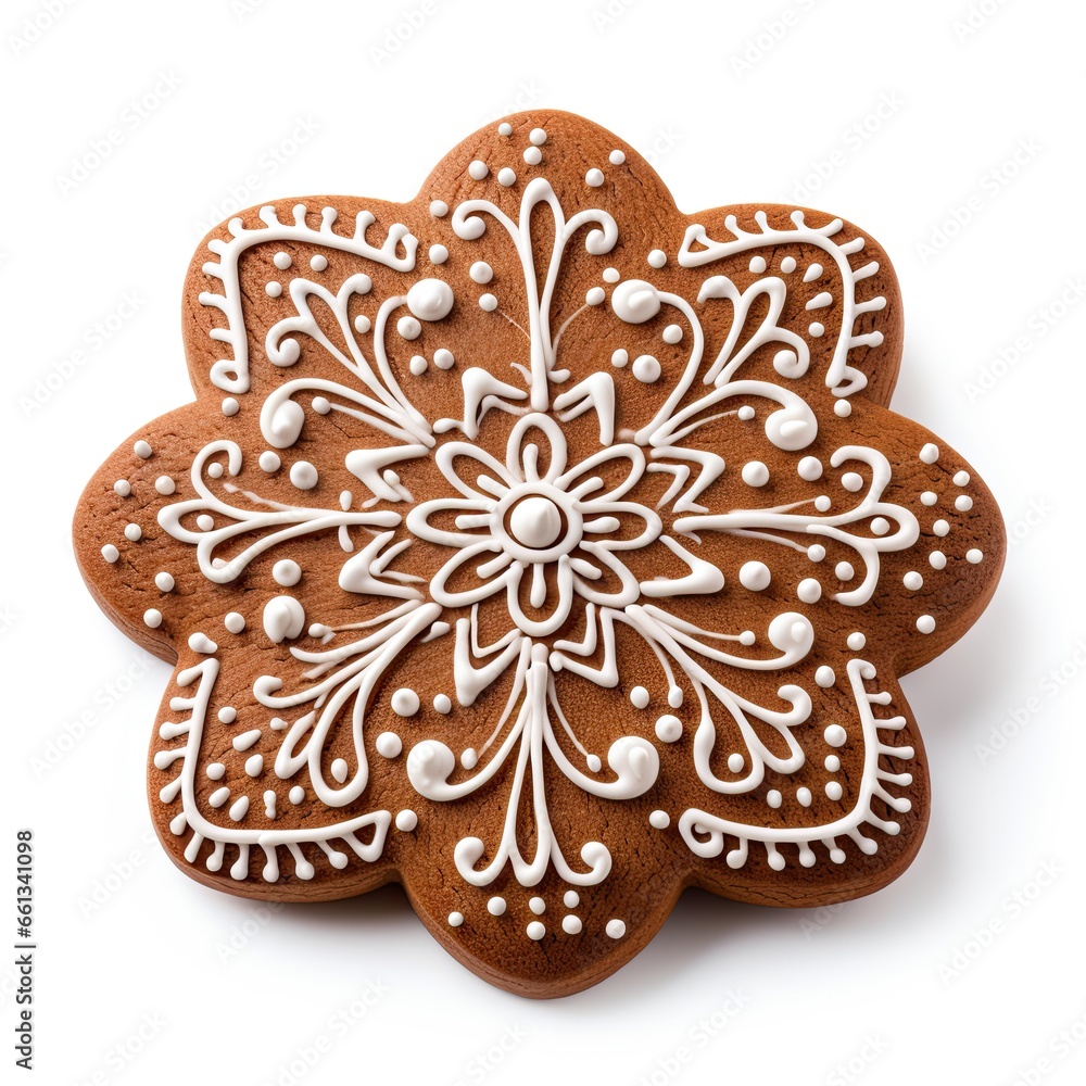 Yummy Christmas cookie with star shape on a white background. Xmas sweet food. Generative AI Yummy Christmas cookie with star shape on a white background. Xmas sweet food. Generative AI