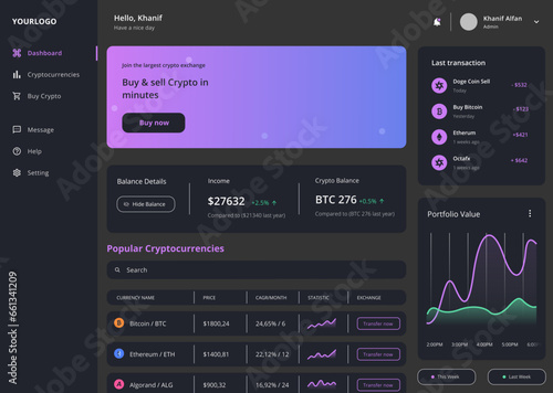 Cryptocurrency Trade Dark, Crypto Exchange and Trading Admin Dashboard  UI Kit App Software Template