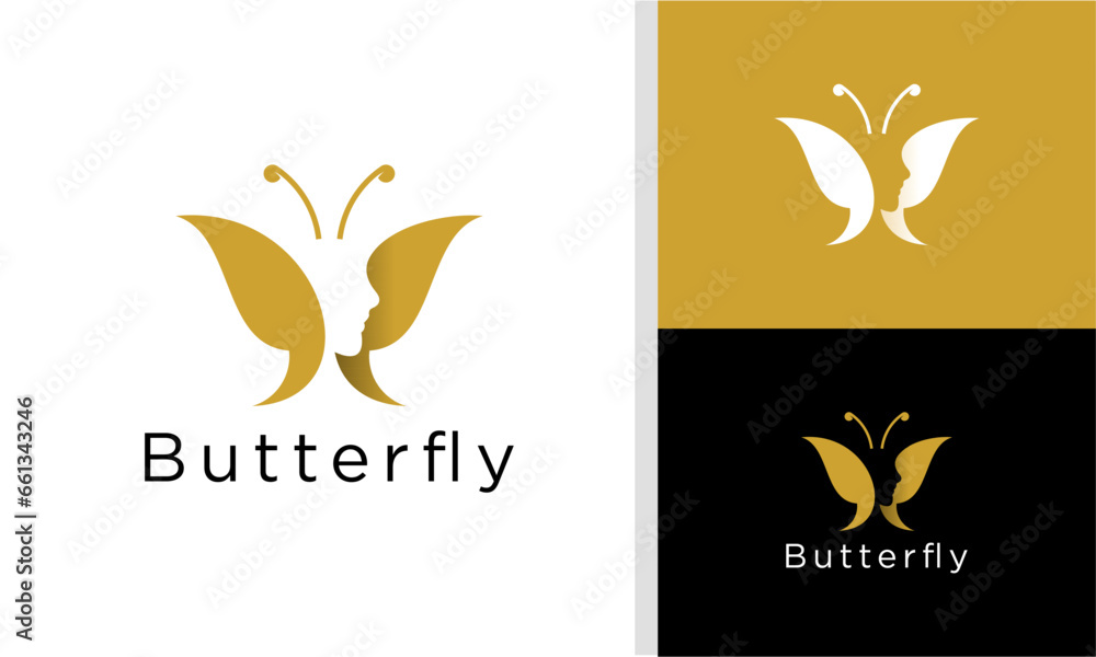 Abstract butterfly face human premium logo
