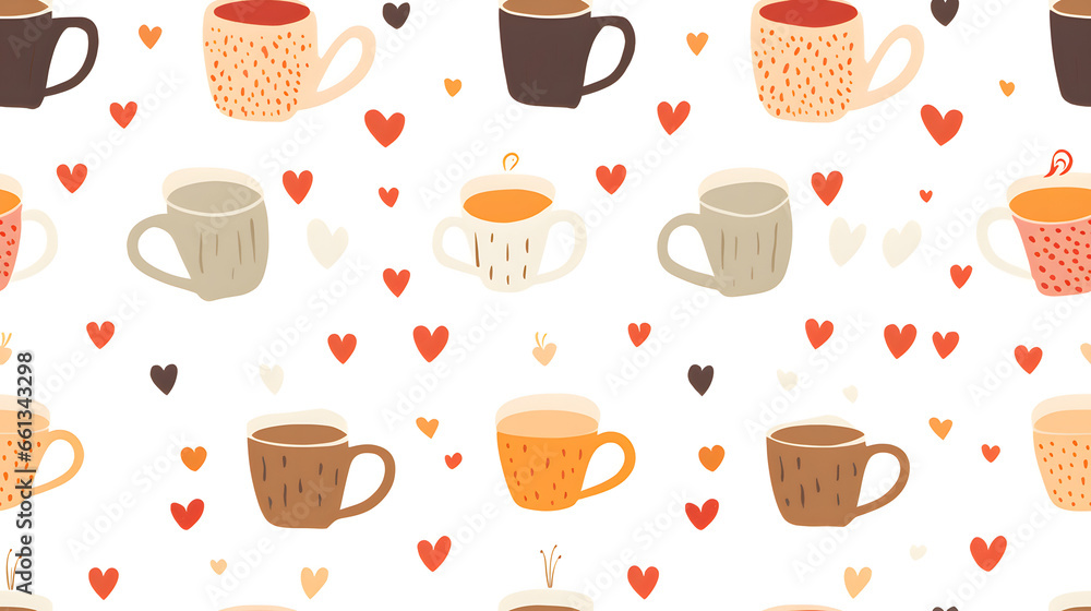 seamless background with coffee cups, Generative Ai seamless background with coffee cups, Generative Ai