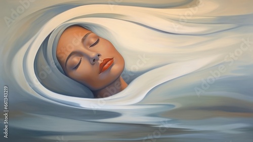 Floating on Emotions: A figure peacefully floating on a gentle, abstract wave of emotions, represented by soft and calm colors, without detailed water depiction
