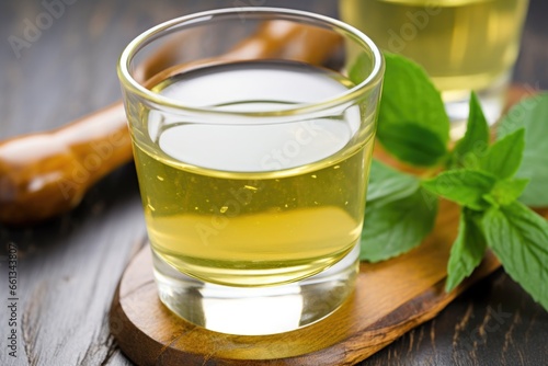 close-up of apple cider vinegar drink with mint leaves