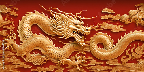 Chinese golden dragon abstract 3d illustration background 
