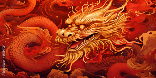 Chinese golden dragon abstract illustration background 