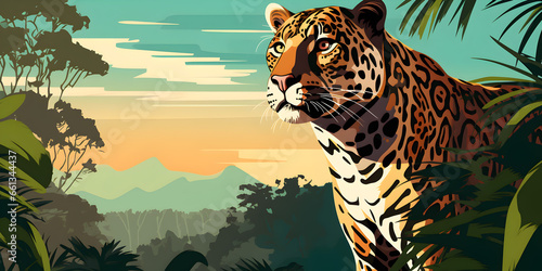 Illustration of jaguar in nature photo