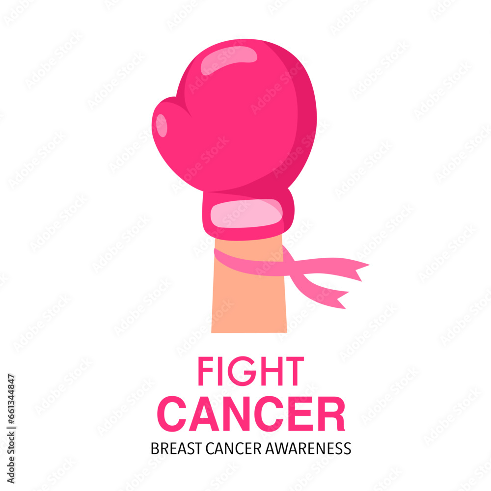 Breast Cancer Awareness Month Banner. Pink boxing glove with pink ribbon in flat design. Breast Cancer Awareness Month Banner. Pink boxing glove with pink ribbon in flat design.