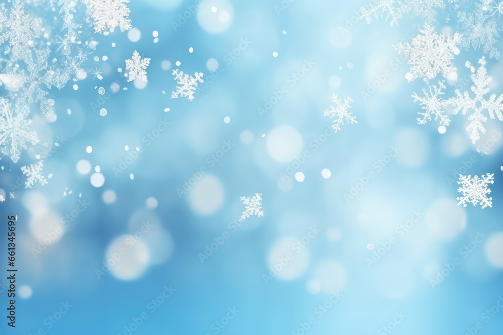 Christmas blue background with snow. AI Generative