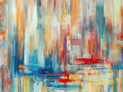 Vibrant abstract artwork on canvas with bold brush strokes and a mix of colors