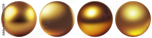 Golden ball set on white background isolated. Yellow metal spheres 3d graphic. Glossy and matte texture.