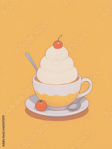 Illustration Art comic style of pumpkin spice or coffee cups with whipping cream on top © Taran