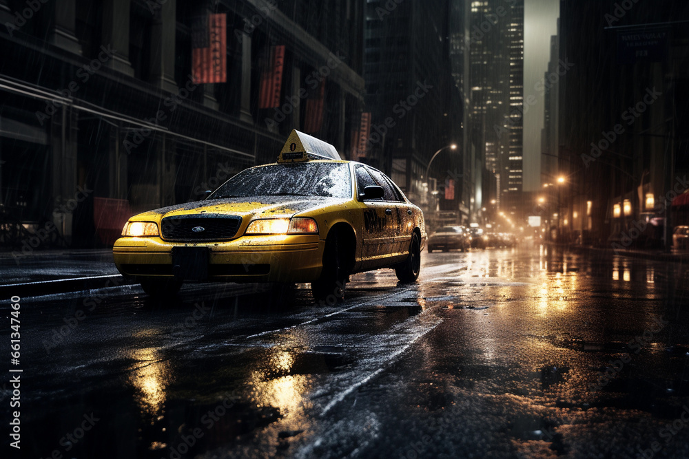 Yellow taxi on the night street Yellow taxi on the night street