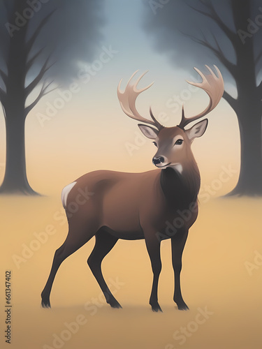 Reindeer in the forest comic style  Generative by AI