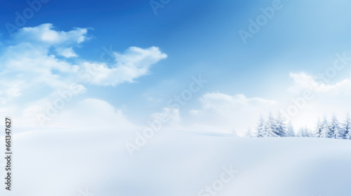 Winter background with fir tree branches and snow, copy space. AI