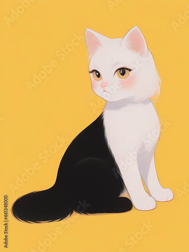 Cute cat Illustration Art comic style on yellow background