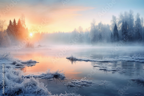 Lake in winter. Winter landscape