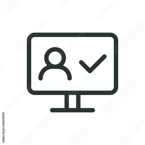 Access control software isolated icon, face recognition on screen monitor vector icon with editable stroke