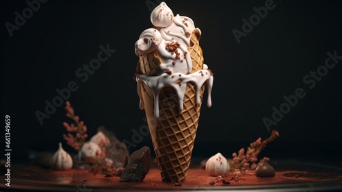 Ice cream on black Background Created with AI