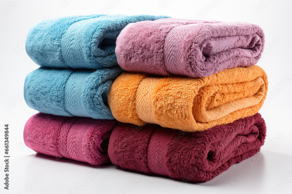 Image of Neatly folded towels isolated on a white background Image of Neatly folded towels isolated on a white background