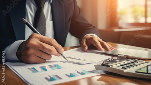 Business man analyzing chart and graph showing changes on the market. AI Generative.