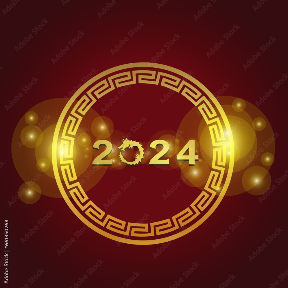 chinese new year 2024 year of the dragon with the number 2024 and gold
