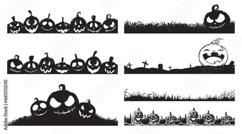 Grunge Halloween Pumpkins Border, Halloween Silhouette, Spooky Halloween Pumpkins
