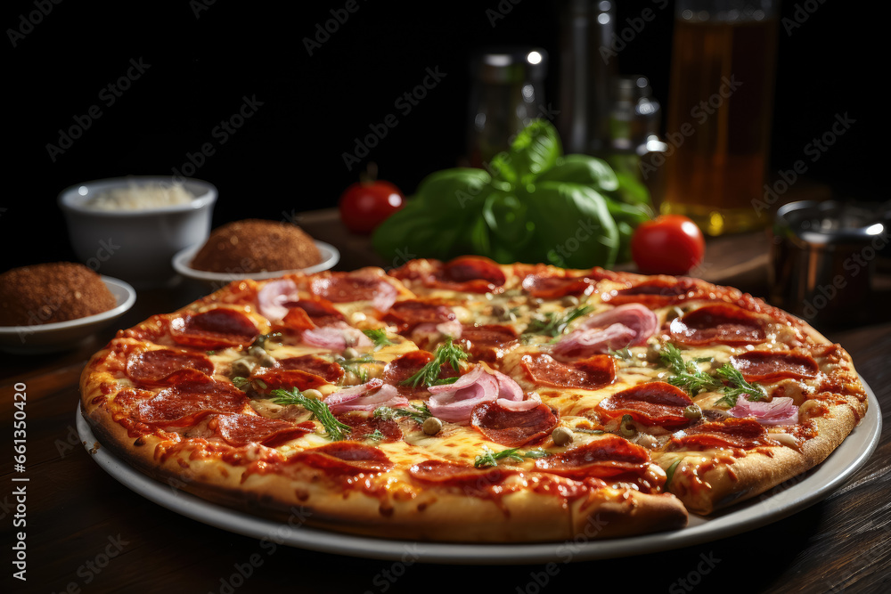 Pizza with pepperoni isolated on a table