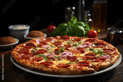 Pizza with pepperoni isolated on a table