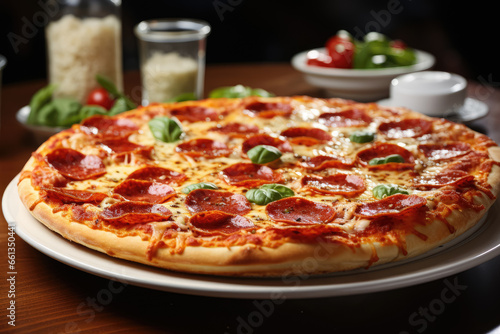 Pizza with pepperoni isolated on a table