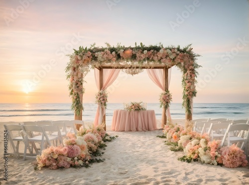 Fototapeta Naklejka Na Ścianę i Meble -  A Beachfront Sunset Wedding Hall