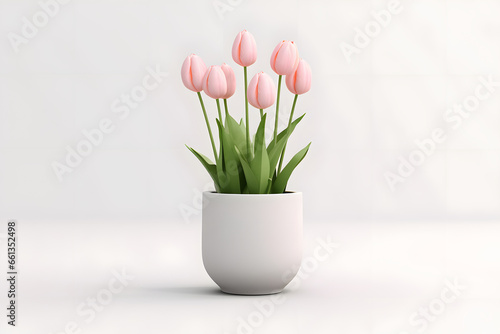 Tulips in a pot 3d rendering style