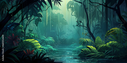 Nature background of rainy jungle photo