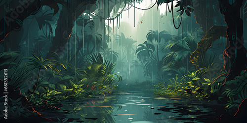 Nature background of rainy jungle © Natalina