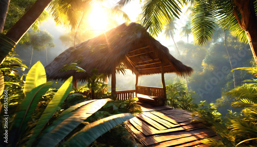 Fotografie, Obraz wooden hut in the jungle