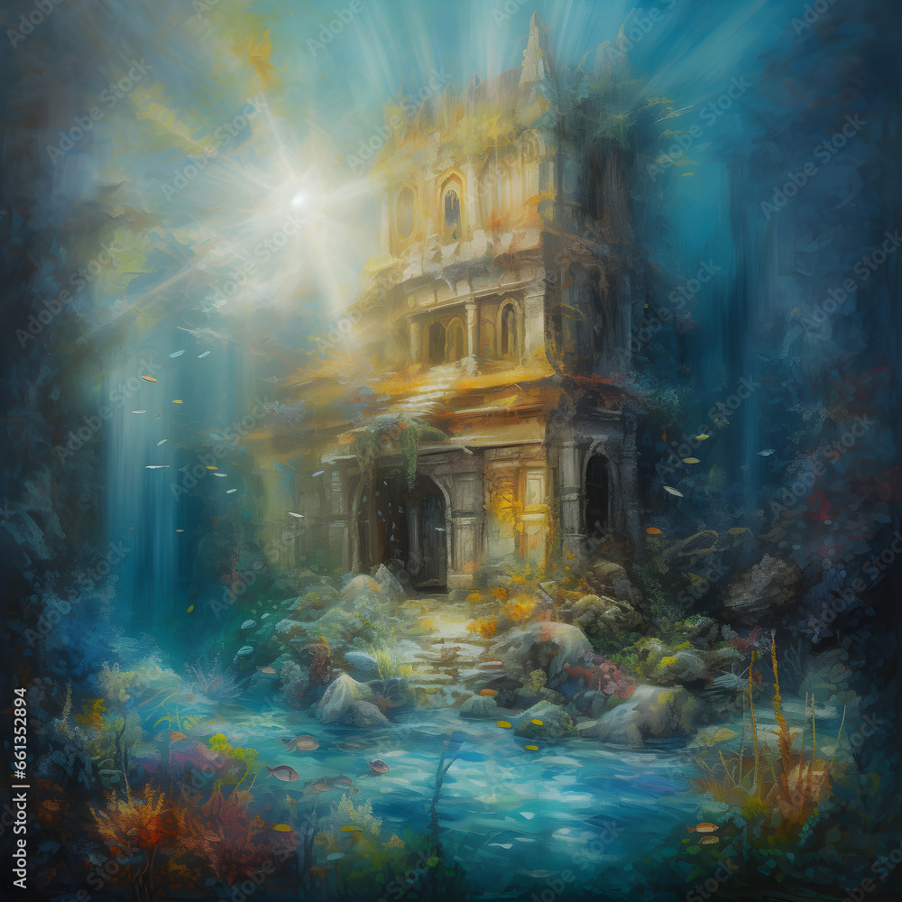 Enchanted Golden Palace Amidst Serene Waters: Perfect for Fantasy Novels, Meditation Backdrops, and Mystical Digital Designs