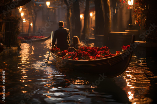 Couple in the boat full of flowers ai generated art
