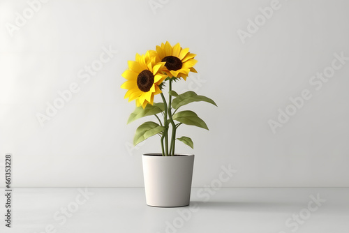 Sunflower in a pot 3d rendering style
