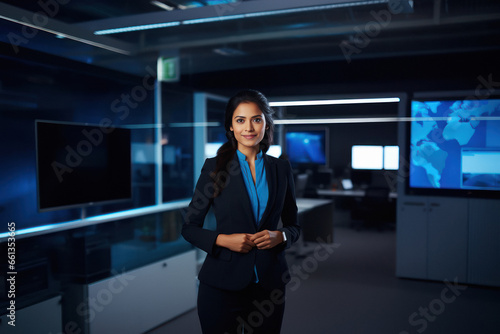 Young and confident businesswoman, corporate employee or news anchor at office