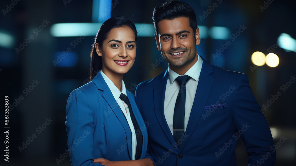 Young businessman standing with female partner or assistant at office
