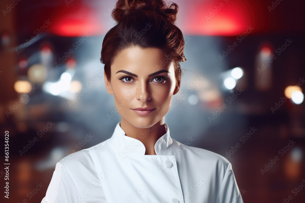 Fototapeta premium Young and confident female chef in uniform.
